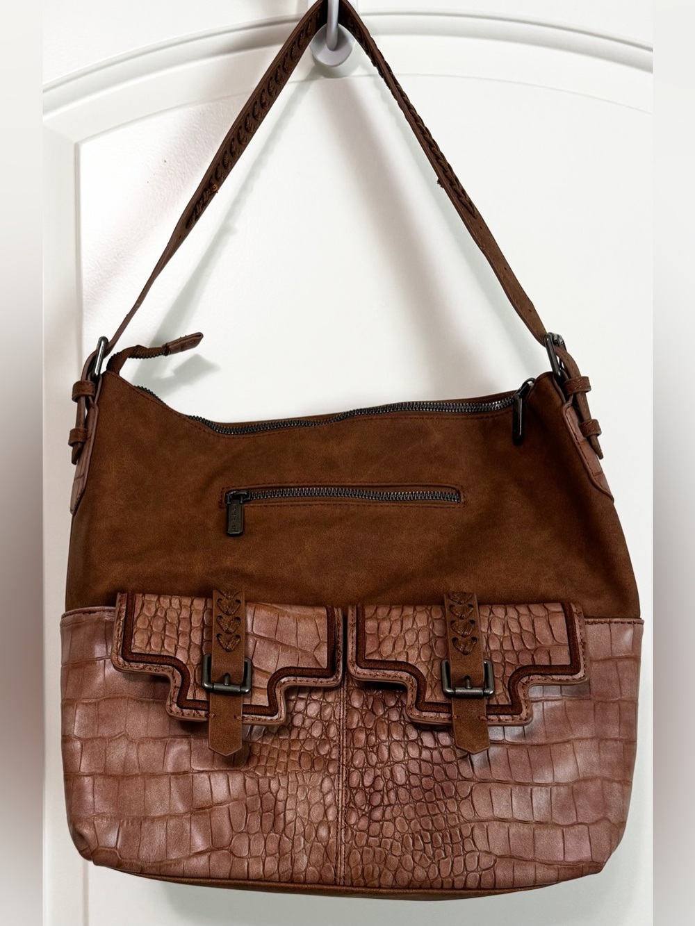 Montana West Brown Croc Print Concealed Carry Hobo Shoulder Bag - Picture 2 of 16